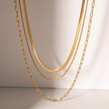Triple Layered Herringbone 18k Gold Necklace